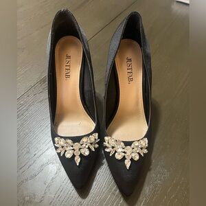 JustFaB Black High Stiletto Heels with Jewels